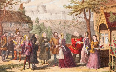 Sir John Falstaff on a Visit to His Friend Page at Windsor, Illustration from The Merry Wives of Windsor, from 